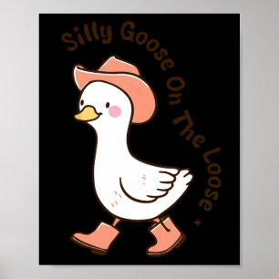 Gekke gans op de losse grappige cowboyboer Farmi Poster