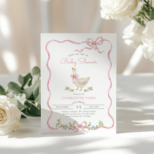 Gekke Gans Roze Bloemen Bow Baby meisje douche Kaart