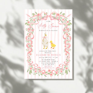 Gekke Gans Roze Bow Bloemen Rozen Baby shower Kaart