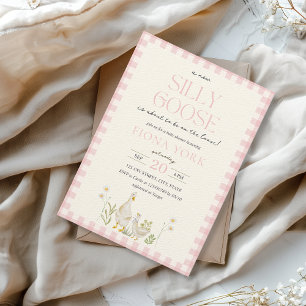 Gekke Gans Waterverf Roze Plaid Meisje Baby shower Kaart