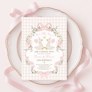 Gekke ganzen tweeling roze boog gingham meisjes ve kaart