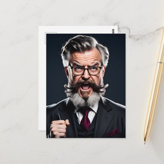 Gekke gekke professor met baard briefkaart (Voorkant / Achterkant in situ)