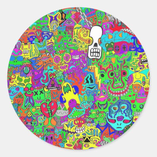 Gekke gezichten ronde sticker (Voorkant)