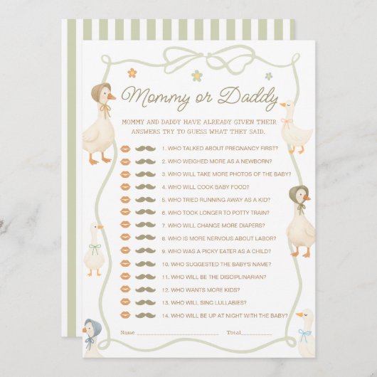 Gekke Goose Baby shower Mama of Daddy Game Kaart (Voorkant / Achterkant)