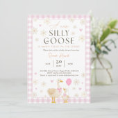 Gekke Goose Baby shower Pink Gingham Uitnodiging (Staand voorkant)