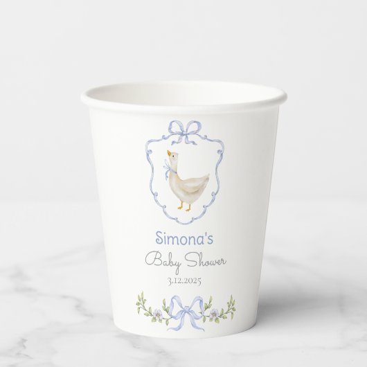 Gekke Goose Blue Bow babyshower Papieren Bekers (Achterkant)