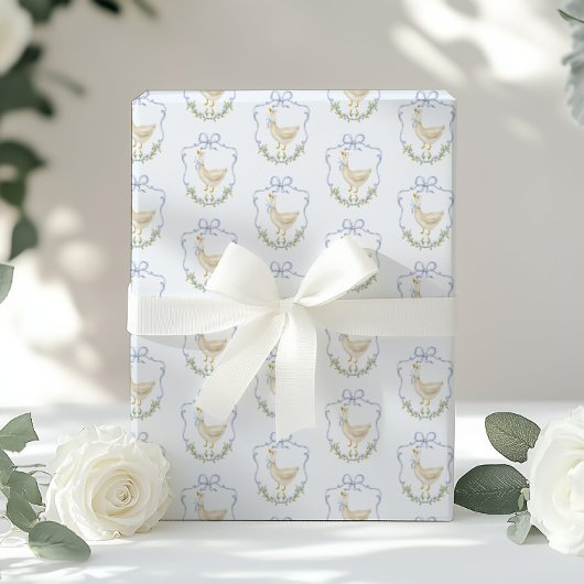 Gekke Goose Blue Bow Crest baby shower Cadeaupapier