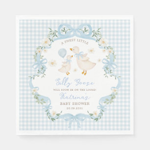 Gekke Goose Blue Bow Gingham Boy Baby shower Servet