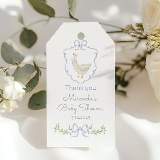 Gekke Goose Blue creat Baby shower Bedankt Cadeaulabel