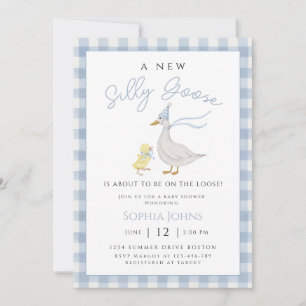 Gekke Goose Blue Gingham Bow Duck Boy Baby shower Kaart