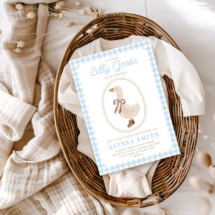 Gekke Goose Blue Gingham Boy Baby shower Kaart