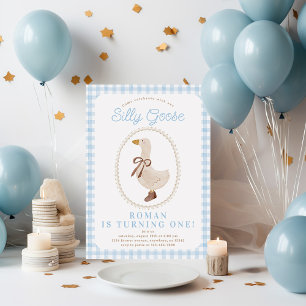 Gekke Goose Blue Gingham Boy Verjaardag Kaart