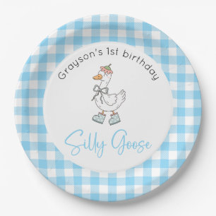 Gekke Goose Blue Verjaardag Papieren Bordje