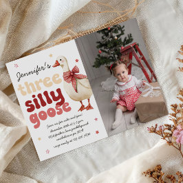 Gekke Goose Christmas Bow 3rd Verjaardag Foto Kaart