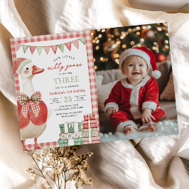 Gekke Goose Christmas Gingham 3rd Verjaardag Foto Kaart