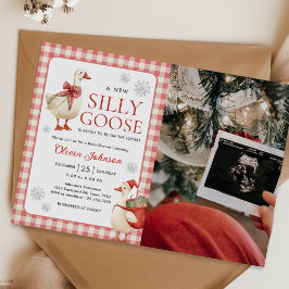 Gekke Goose Christmas Gingham Baby shower Foto Kaart