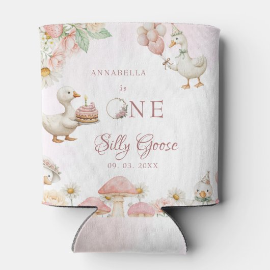 Gekke Goose Flower Garden Mushroom 1e verjaardag Blikjeskoeler (Achterkant)