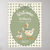 Gekke Goose Gingham Bow Baby shower Poster (Voorkant)