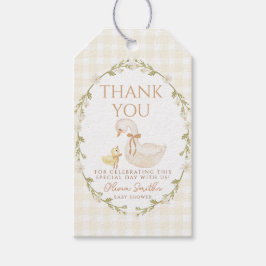 Gekke Goose Gingham Duck Dank u baby shower Cadeaulabel