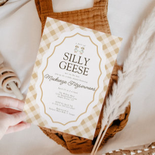 Gekke Goose Gingham Twin Baby shower Uitnodiging