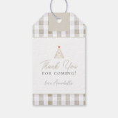 Gekke Goose Greige Gingham Baby shower Cadeaulabel (Achterkant)