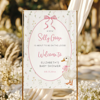 Gekke Goose Pink Bow Floral Baby shower Welkom Spandoek