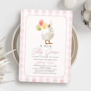 Gekke Goose Pink Gingham Girl Baby shower Kaart