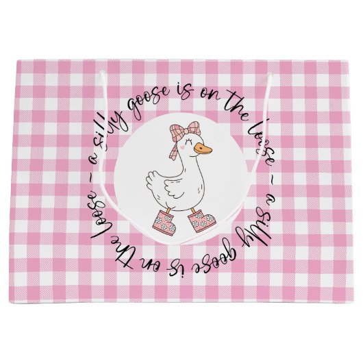 Gekke Goose Pink Gingham Groot Cadeauzakje (Voorkant)