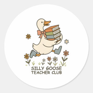 Gekke Goose Teacher Club Grappig Terug naar school Ronde Sticker