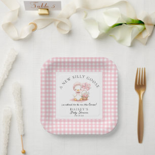 Gekke Goose Waterverf Meisje Baby shower Papieren Bordje