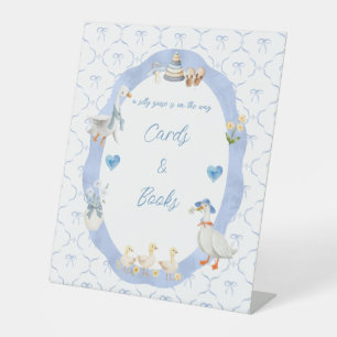 Gekke Goose Whimsical Bow Baby Boy Shower Reclamebord Met Voetstuk