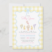 Gekke Goose Yellow Gingham Bow Duck Baby shower Kaart (Voorkant)