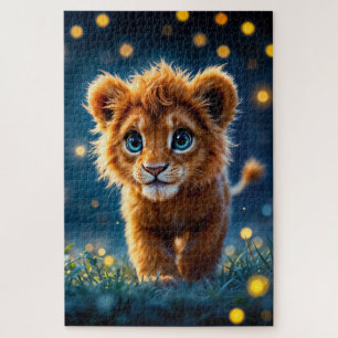 Gekke gouden leeuwenwelp in een droomachtige scène legpuzzel