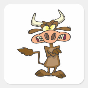 gekke grappige gekke boze koe cartoon vierkante sticker
