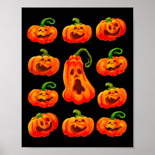 Gekke Grappige Halloween Pompoen Gezichten Spooky Poster