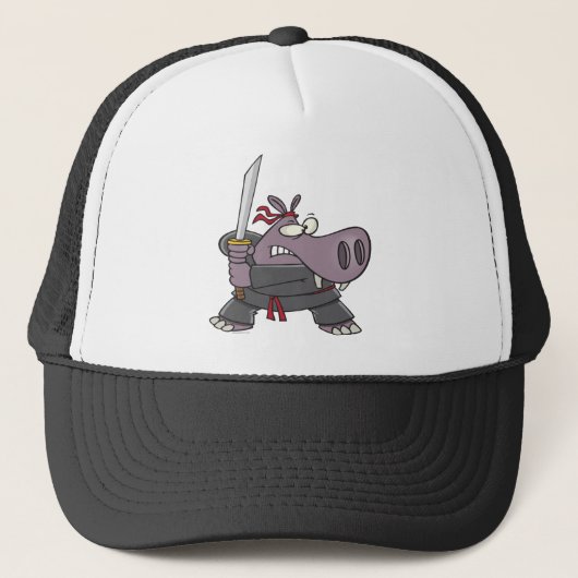 gekke grappige ninja hippo cartoon trucker pet (Voorkant)