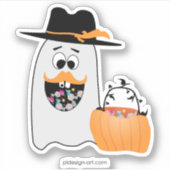 Gekke Halloween Ghost wil je Snoep Sticker (Voorkant)
