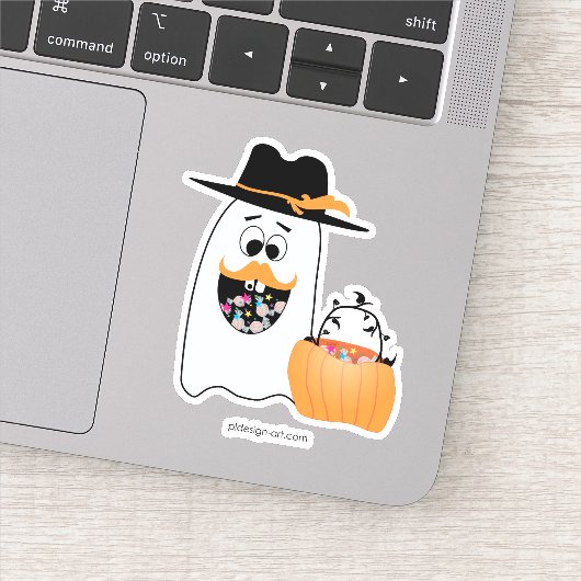 Gekke Halloween Ghost wil je Snoep Sticker (Detail)
