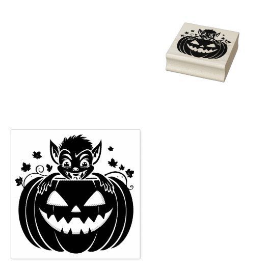 Gekke Halloween Gremlin verstopt zich in pompoen Rubberstempel (Gestempeld)