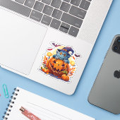 Gekke Halloweenmonster Sticker (Laptop met iPhone)