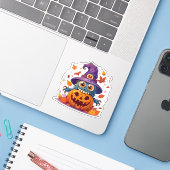 Gekke Halloweenmonster Sticker (Laptop met iPhone)