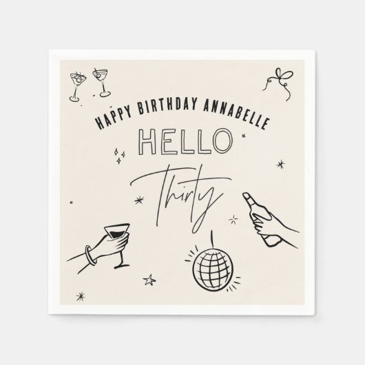 Gekke Hand Getrokken 30ste Verjaardag drinken Part Servet (Voorkant)