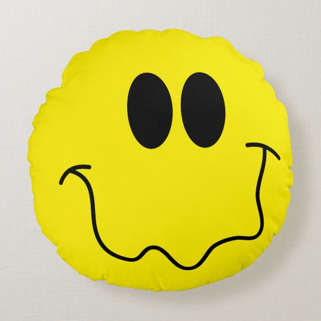 Gekke Happy Yellow Funny Face Rond Kussen (Voorkant)