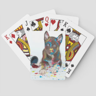 Gekke Husky Puppy kreeg verfemmers Pokerkaarten