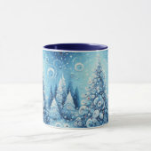 Gekke impressionistische kerstboom blauw mok (Midden)