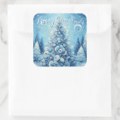 Gekke impressionistische kerstboom blauw vierkante sticker (Tas)