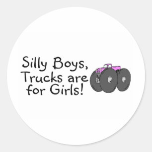 Gekke jongensvrachtwagens zijn voor meisjes roze ronde sticker