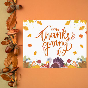 Gekke kalkoen en herfstbladeren Thanksgiving Feestdagenkaart