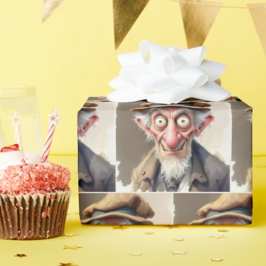 Gekke karikatuur oud Man Cadeaupapier (Verjaardagsfeest)