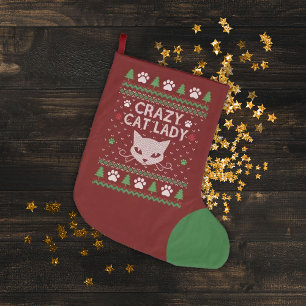 Gekke kat dame lelijke kerst trui grote kerstsok